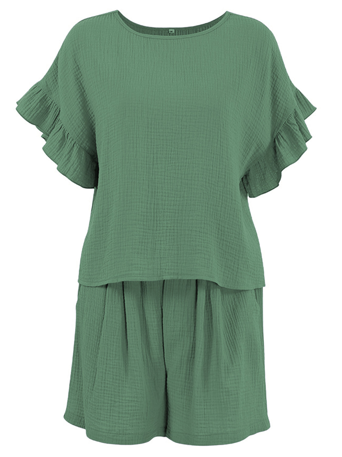 Conjunto de top y pantalones cortos con cuello redondo y volantes