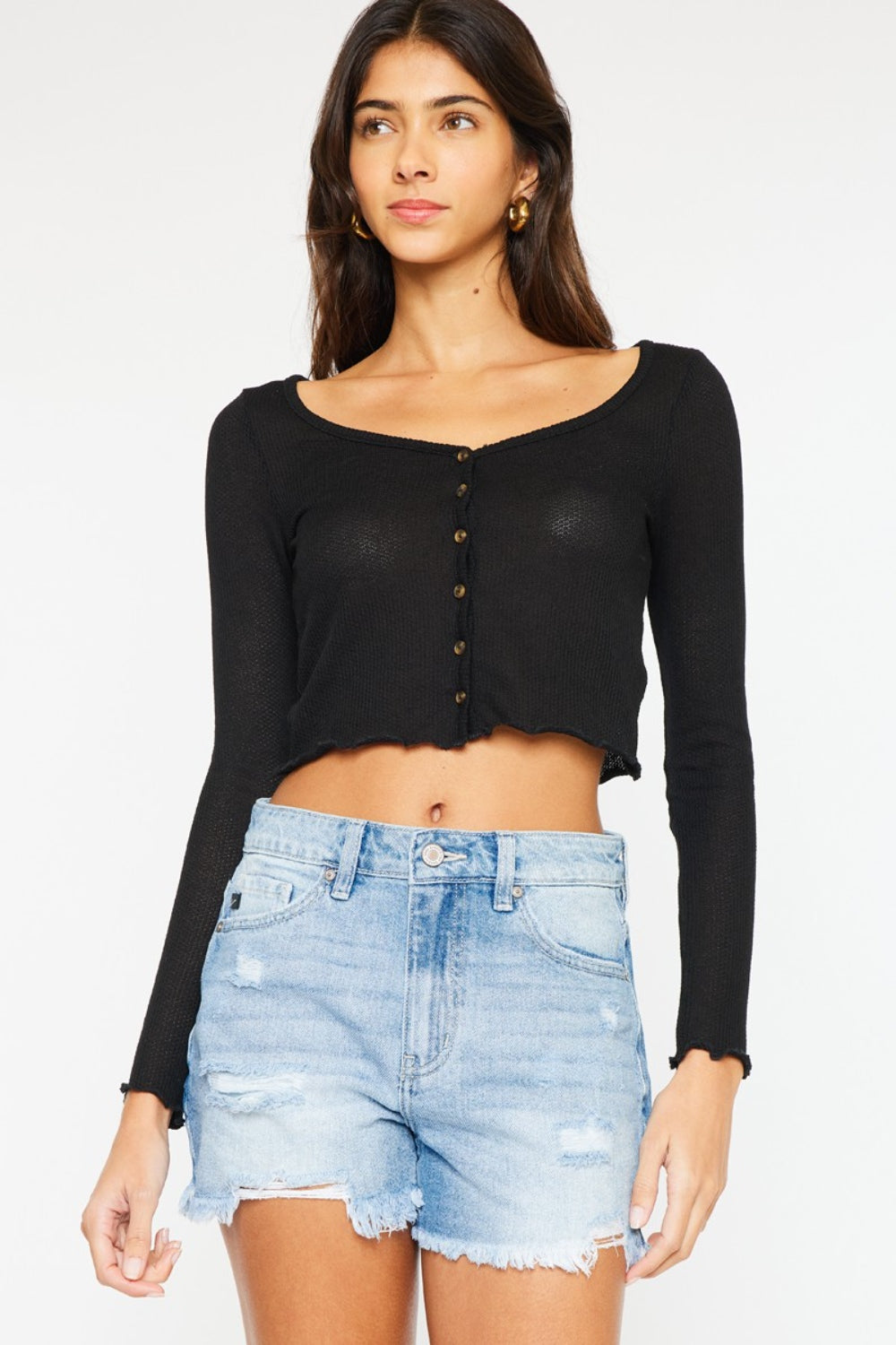 Pantalones cortos de mezclilla deshilachados con cintura alta Kancan