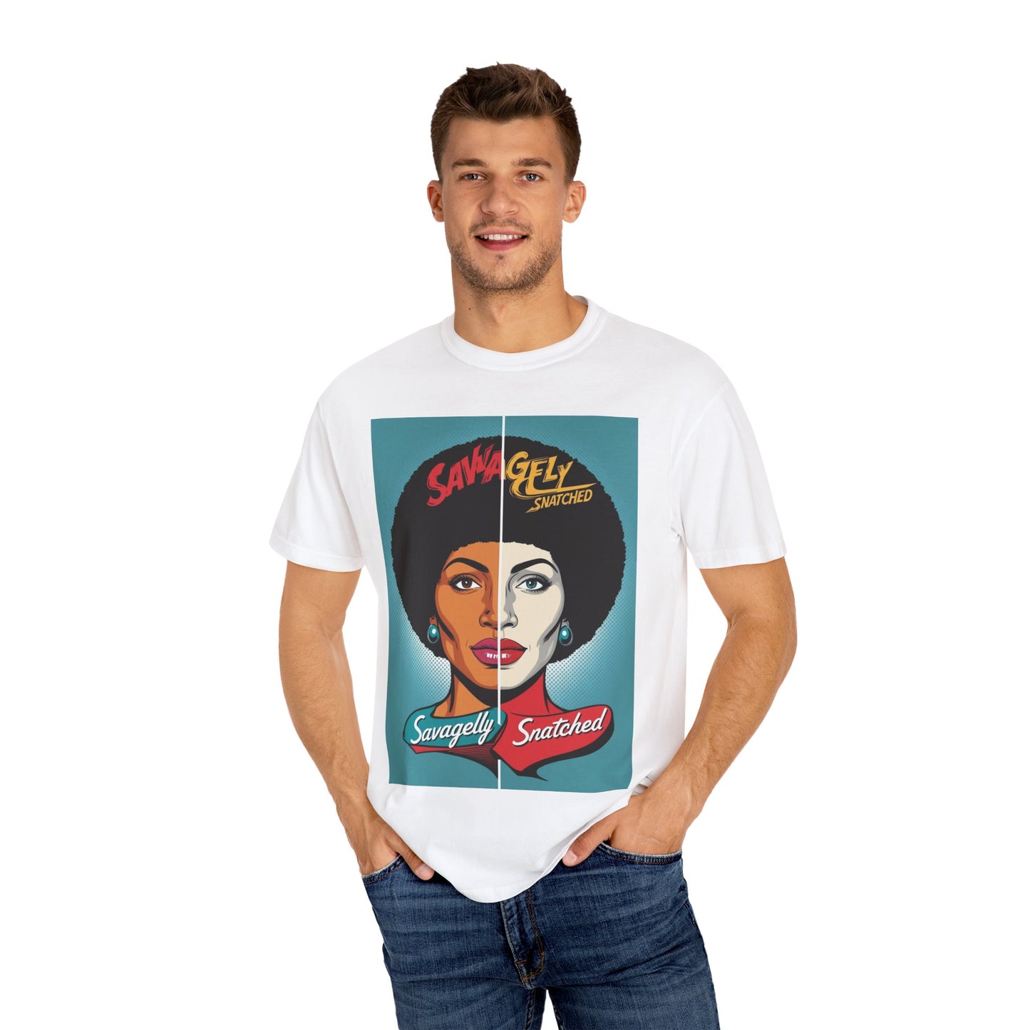 Split Face Unisex T-Shirt - Savagely Snatched My Afro Is Power Tee