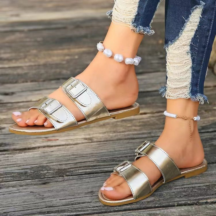 Sandalias de punta abierta con doble hebilla