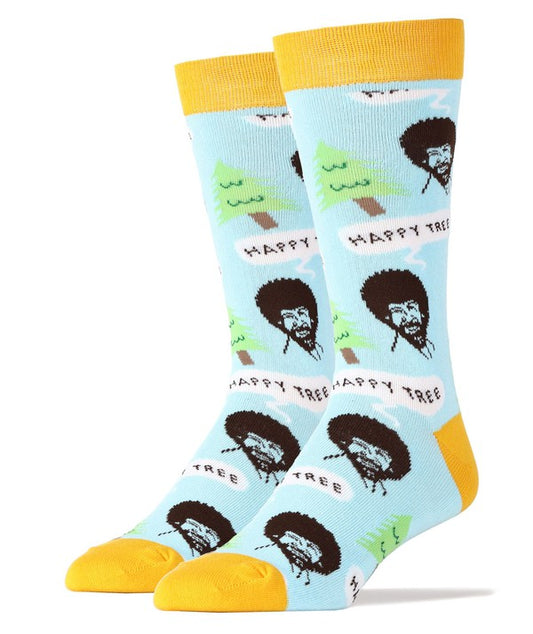 Calcetines divertidos para hombre Bob Ross Happy Tree