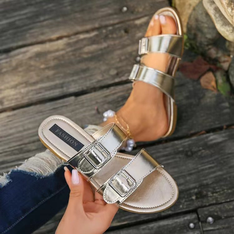 Sandalias de punta abierta con doble hebilla