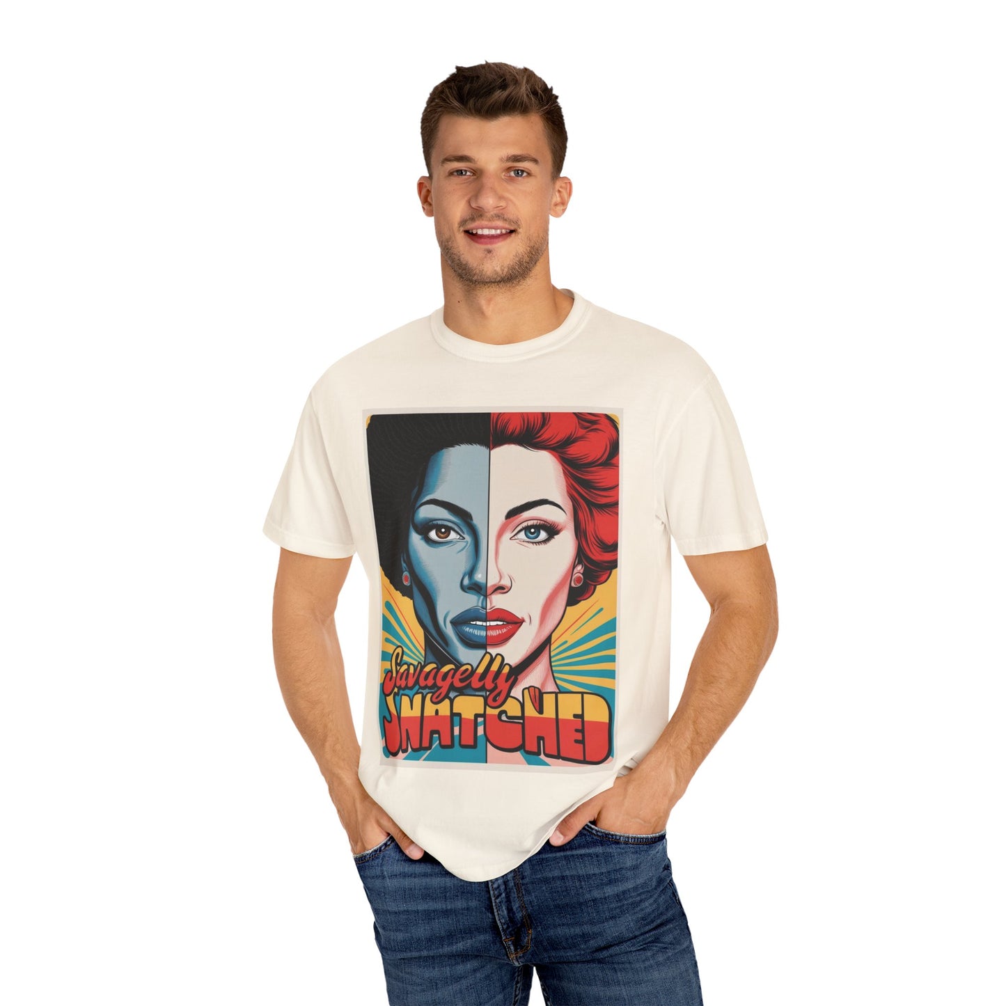 Split Face Unisex T-Shirt - Savagely Snatched Beauty In Black Tee