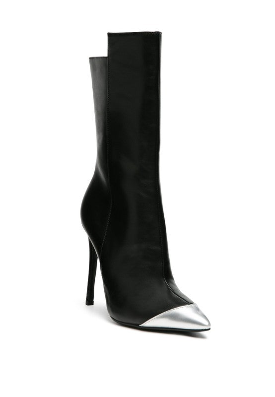 Bota de tacón de aguja con efecto plateado TWITCH en color negro