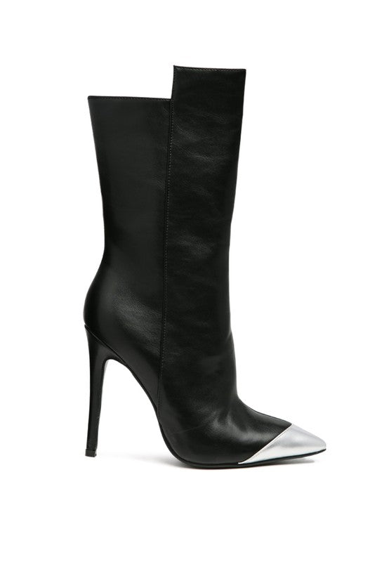 Bota de tacón de aguja con efecto plateado TWITCH en color negro
