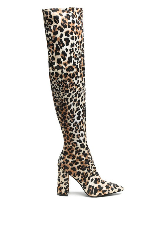 BOTA DE TACÓN BLOQUE CON ESTAMPADO DE RAG HASTA LA RODILLA LONDON