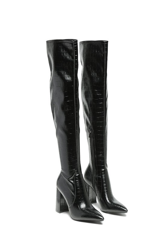 BOTA DE TACÓN BLOQUE CON ESTAMPADO DE RAG HASTA LA RODILLA LONDON