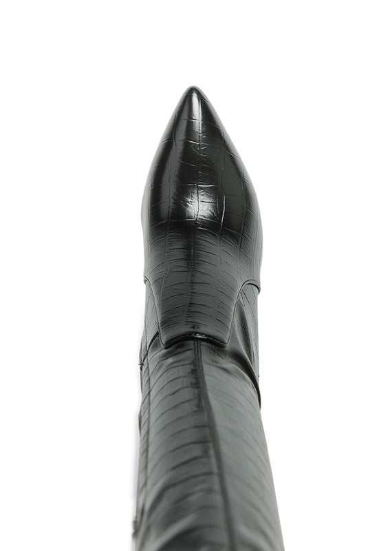 BOTA DE TACÓN BLOQUE CON ESTAMPADO DE RAG HASTA LA RODILLA LONDON