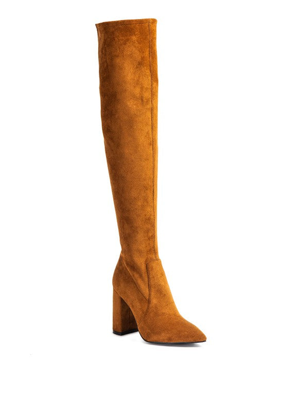 BOTA DE TACÓN BLOQUE CON ESTAMPADO DE RAG HASTA LA RODILLA LONDON