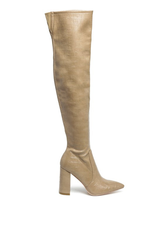 BOTA DE TACÓN BLOQUE CON ESTAMPADO DE RAG HASTA LA RODILLA LONDON