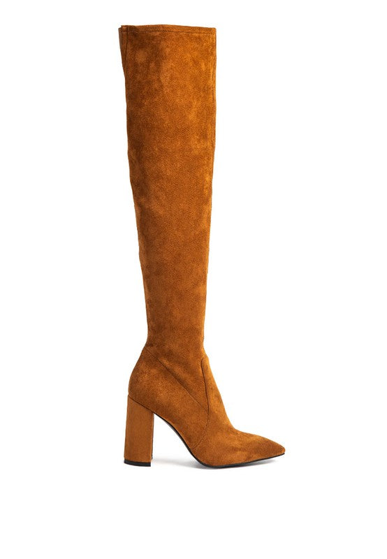 BOTA DE TACÓN BLOQUE CON ESTAMPADO DE RAG HASTA LA RODILLA LONDON