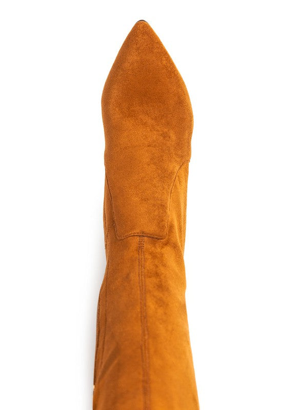 BOTA DE TACÓN BLOQUE CON ESTAMPADO DE RAG HASTA LA RODILLA LONDON