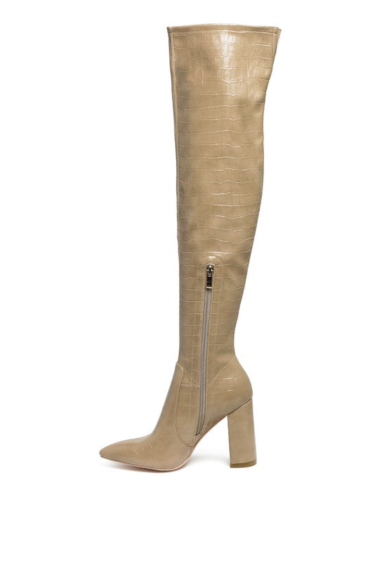 BOTA DE TACÓN BLOQUE CON ESTAMPADO DE RAG HASTA LA RODILLA LONDON