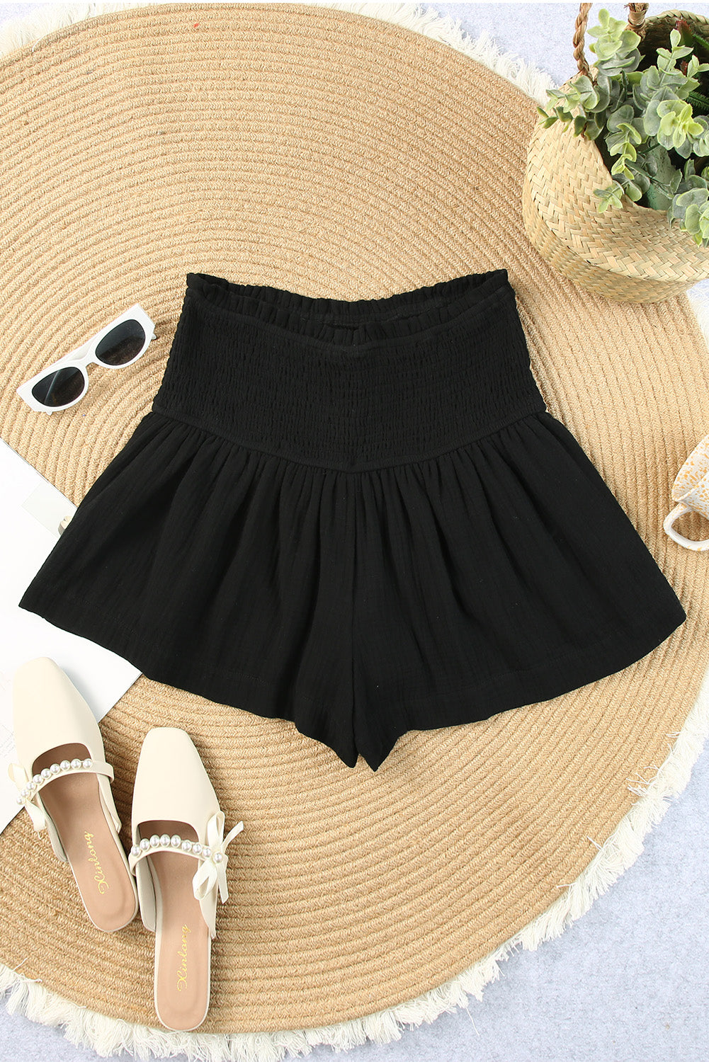 Pantalones cortos con cintura ancha y fruncidos