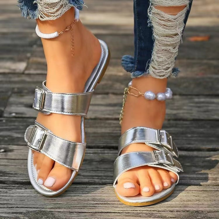 Sandalias de punta abierta con doble hebilla