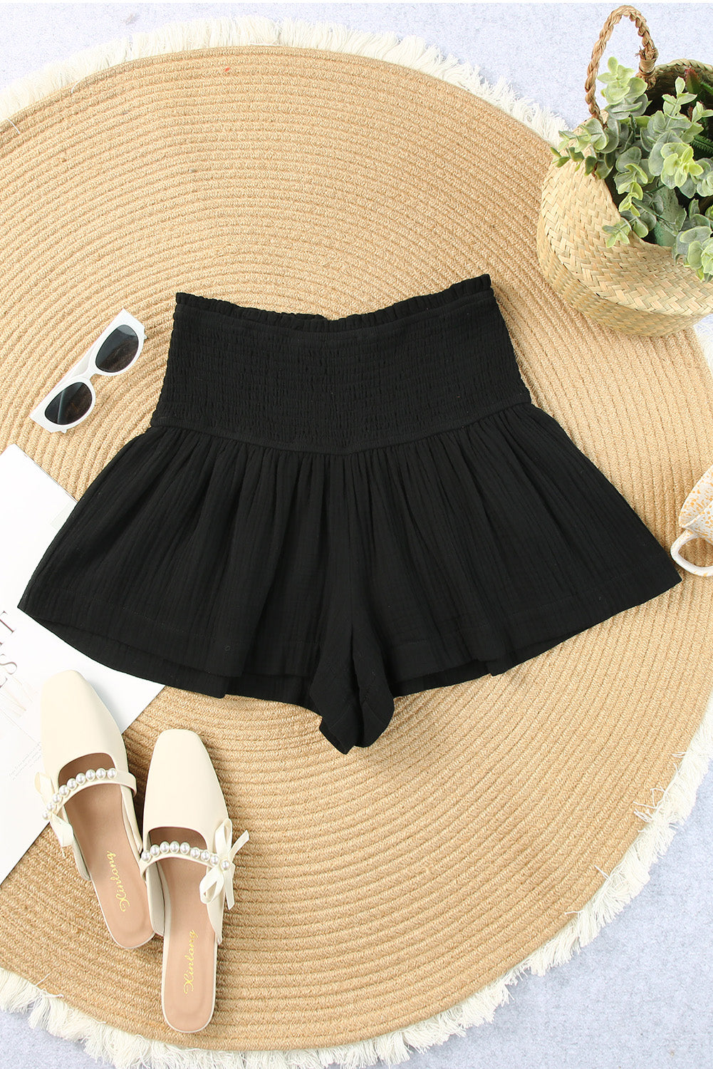 Pantalones cortos con cintura ancha y fruncidos