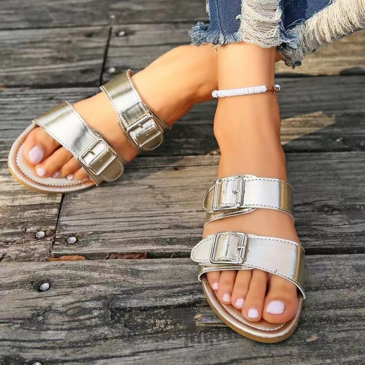 Sandalias de punta abierta con doble hebilla