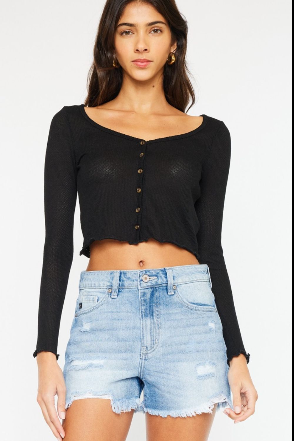 Pantalones cortos de mezclilla deshilachados con cintura alta Kancan