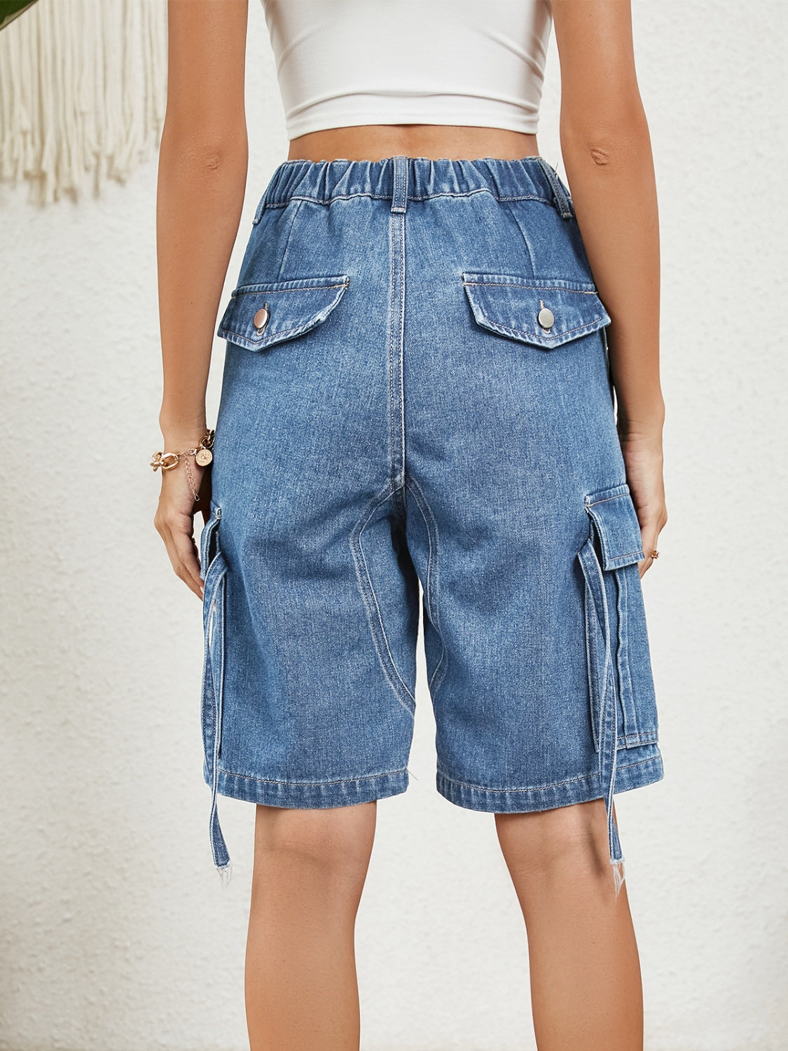 Pantalones cortos de mezclilla de cintura alta con bolsillos