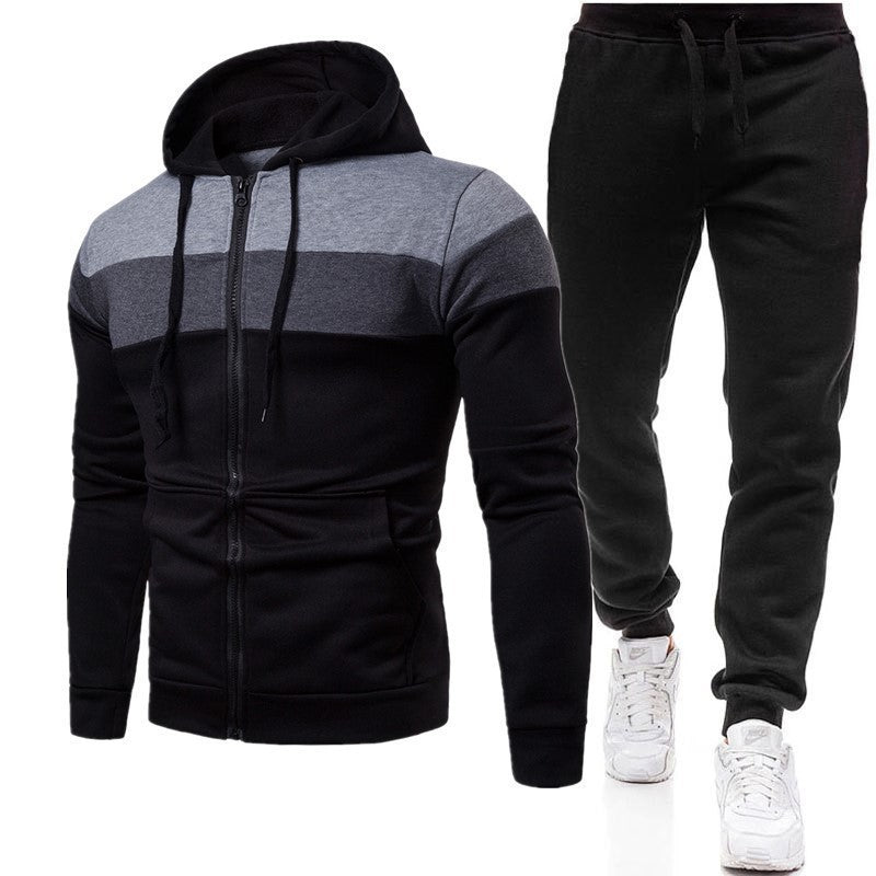 Men's color block long sleeve hooded sweatshirt set