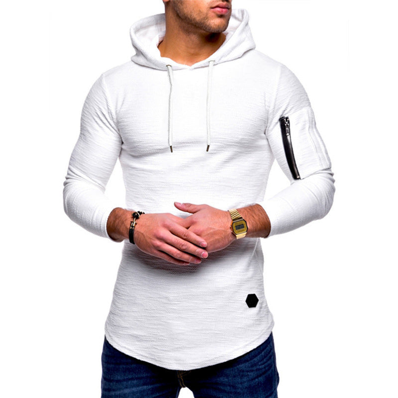 Men's solid color hooded casual long-sleeve T-shirt