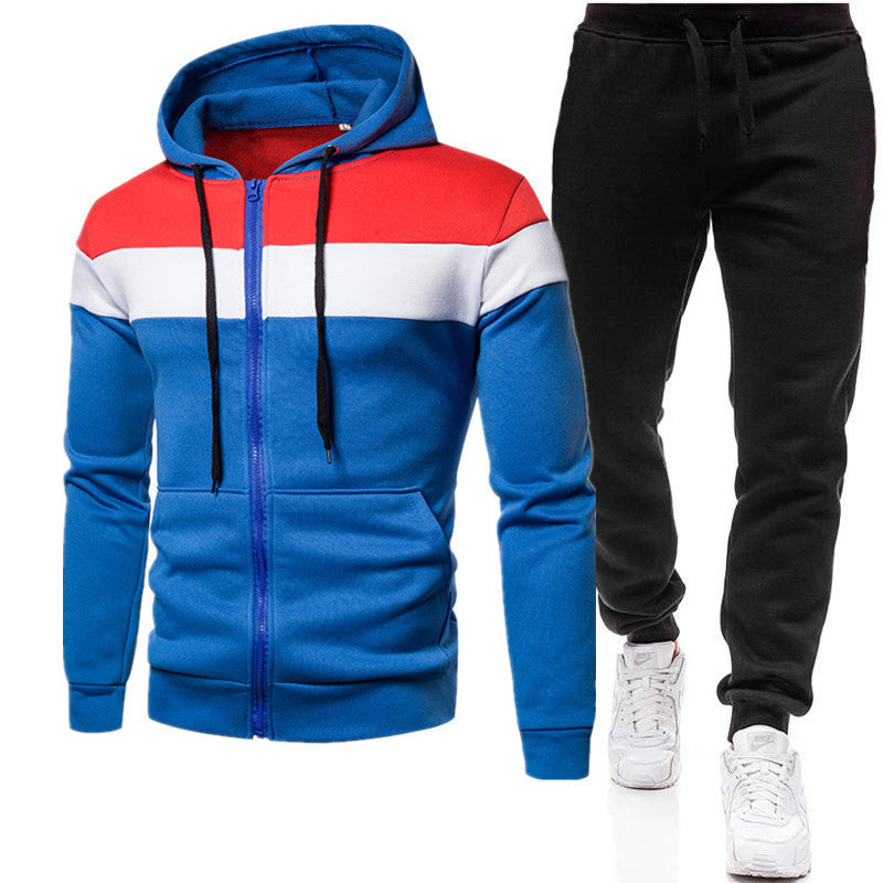 Men's color block long sleeve hooded sweatshirt set