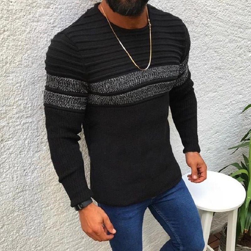 Men's Colorblock Stripe Casual Crew Neck Pullover