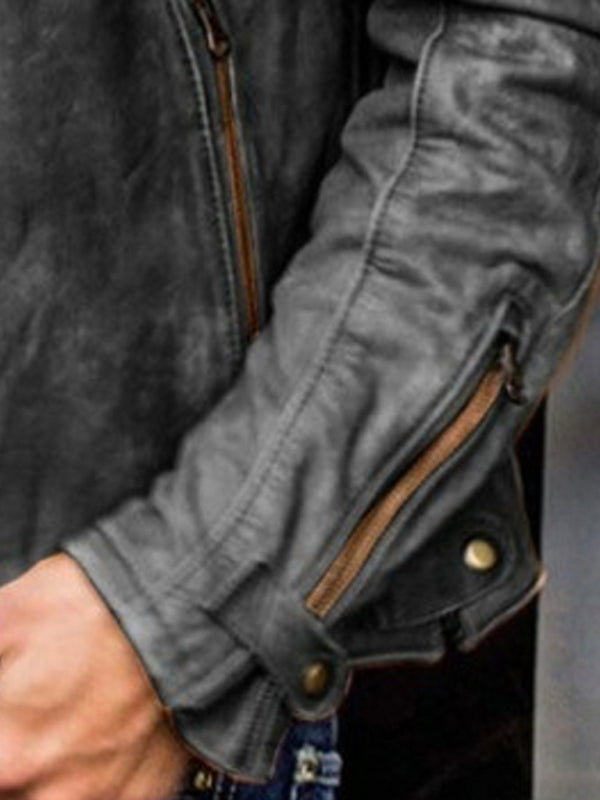 Chaqueta de cuero PU para hombre Chaqueta de hombre punk con cuello levantado para hombre