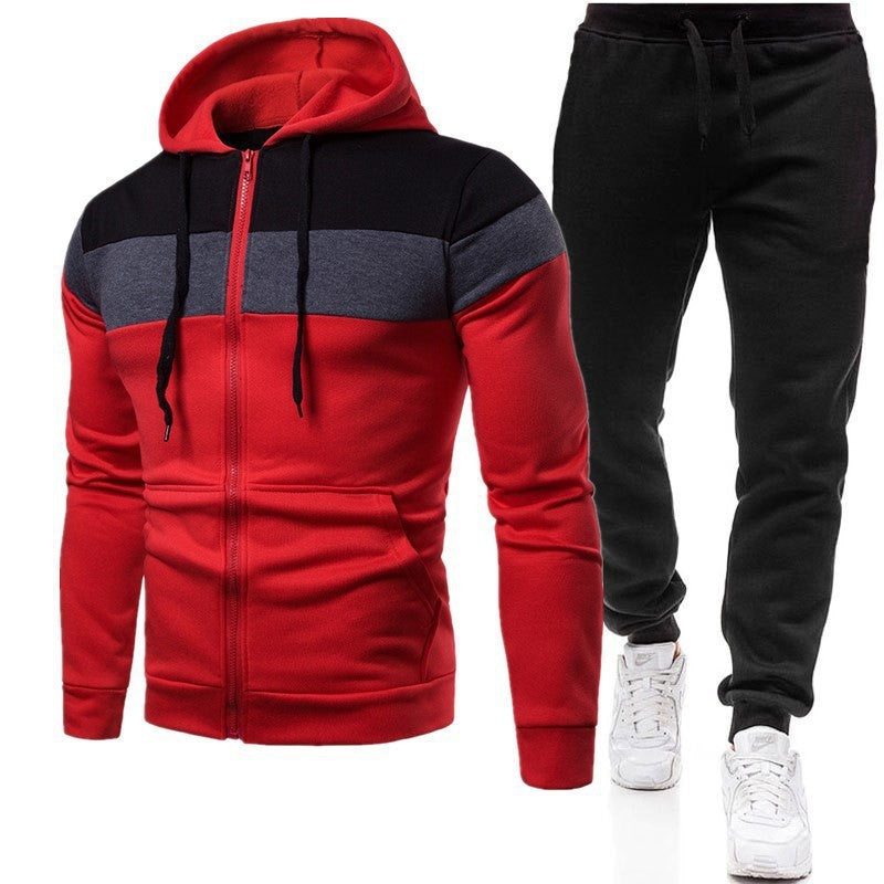 Men's color block long sleeve hooded sweatshirt set