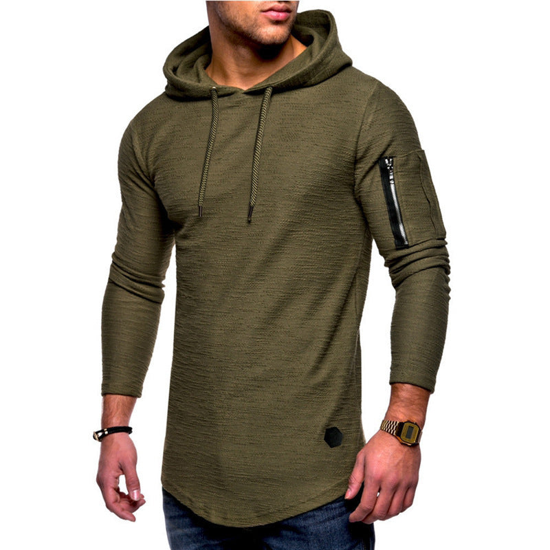 Men's solid color hooded casual long-sleeve T-shirt