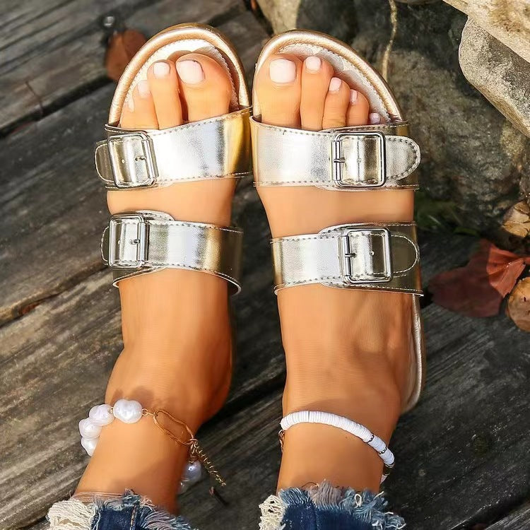 Sandalias de punta abierta con doble hebilla