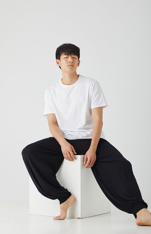 Pantalones de casa para hombre, pantalones de pierna ancha holgados y cómodos de estilo fino modal, ropa de casa