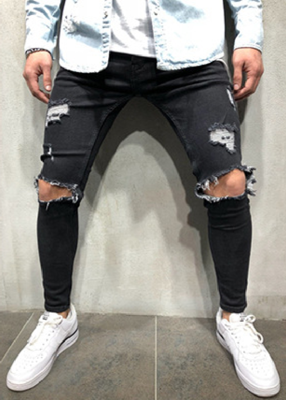 Jeans ajustados rasgados de cintura media de moda para hombres
