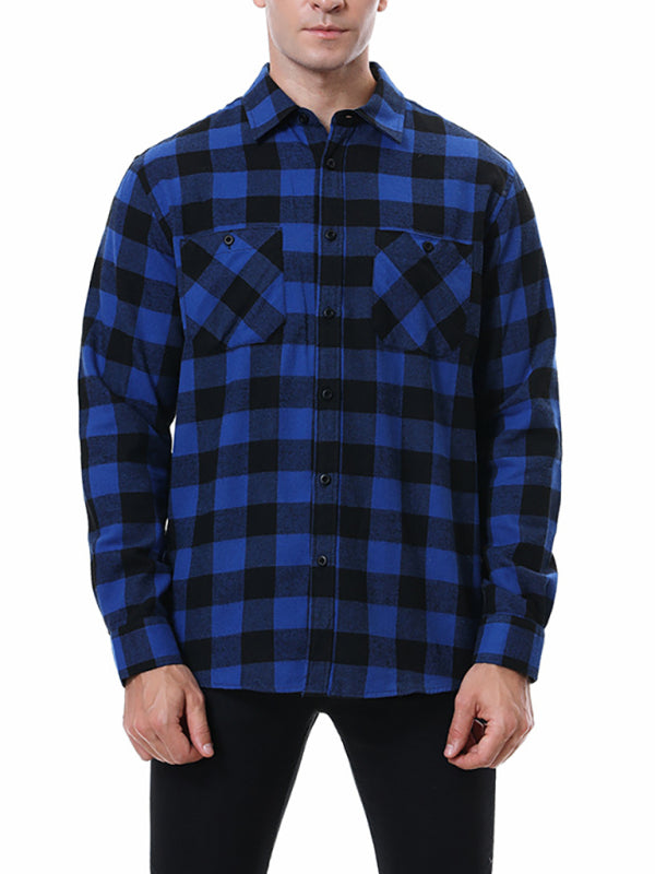 Men’s Classy Collared Plaid Button Down Long Sleeve With Front Pockets