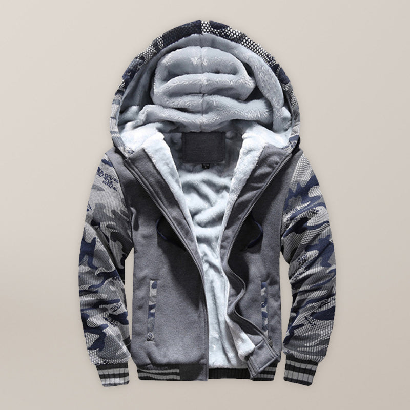 Men’s Camouflage Trim Faux Fur Lined Zip Up Hoodie
