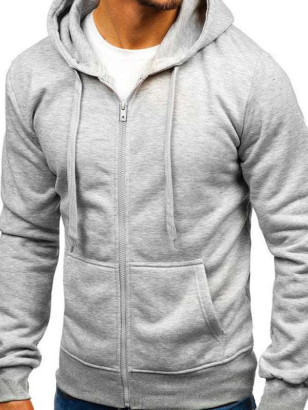 Men's Solid Color Basic Zipper Hoodie