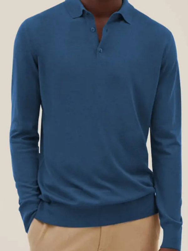 Polo de manga larga de color liso para hombre