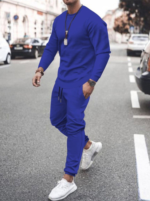 Traje casual de manga larga traje deportivo de moda de color sólido para hombres