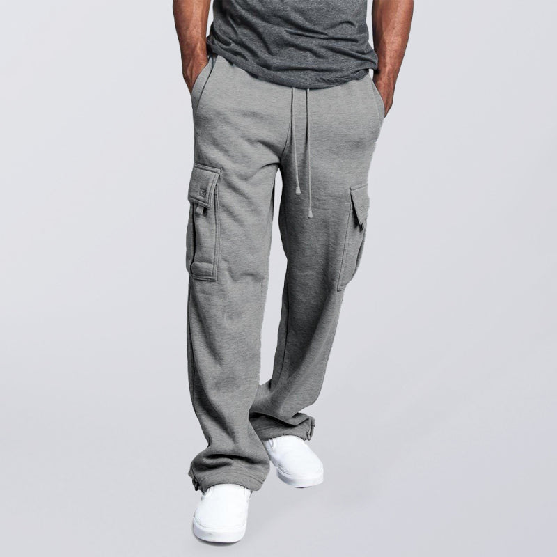 Men's Solid color elastic waist multi-pocket loose fit cargo pants