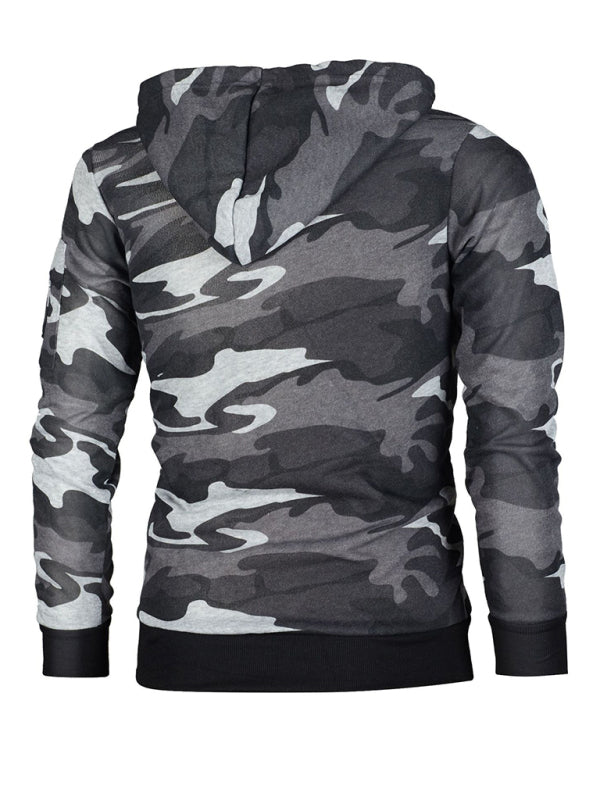 Sudadera con capucha de manga larga con bolsillo de camuflaje para hombre