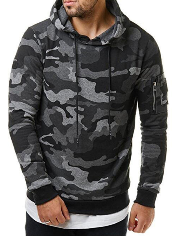 Sudadera con capucha de manga larga con bolsillo de camuflaje para hombre
