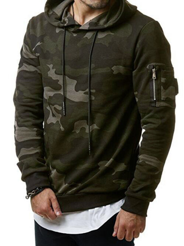 Sudadera con capucha de manga larga con bolsillo de camuflaje para hombre