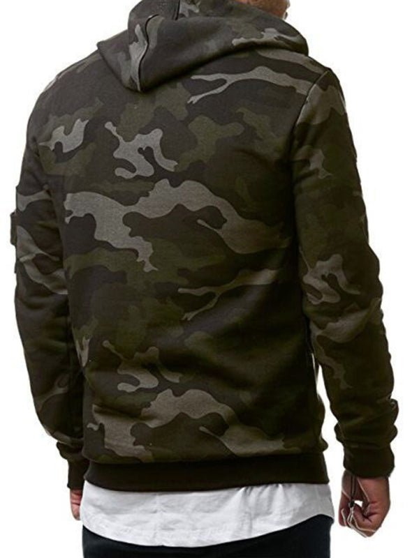 Sudadera con capucha de manga larga con bolsillo de camuflaje para hombre