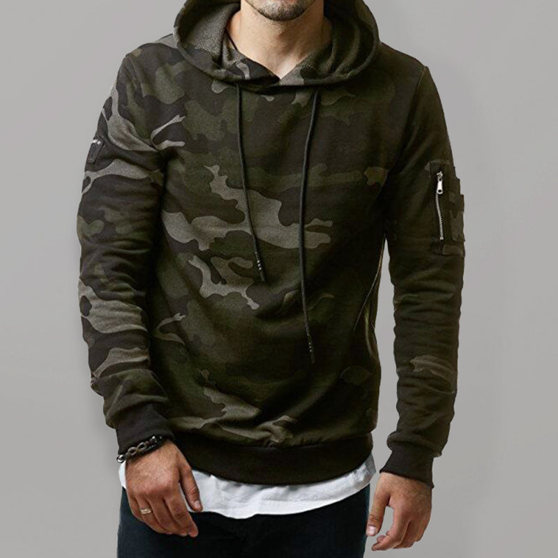 Sudadera con capucha de manga larga con bolsillo de camuflaje para hombre