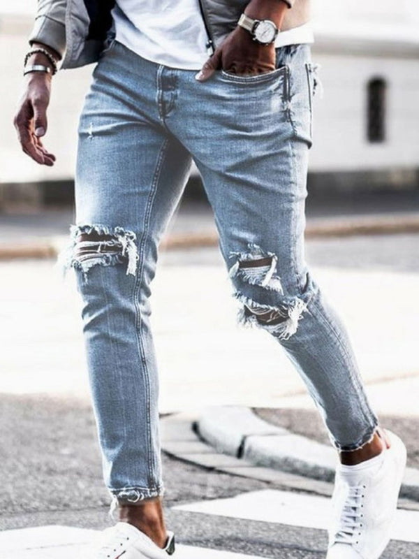 Jeans de lápiz rasgados casuales sólidos para hombres