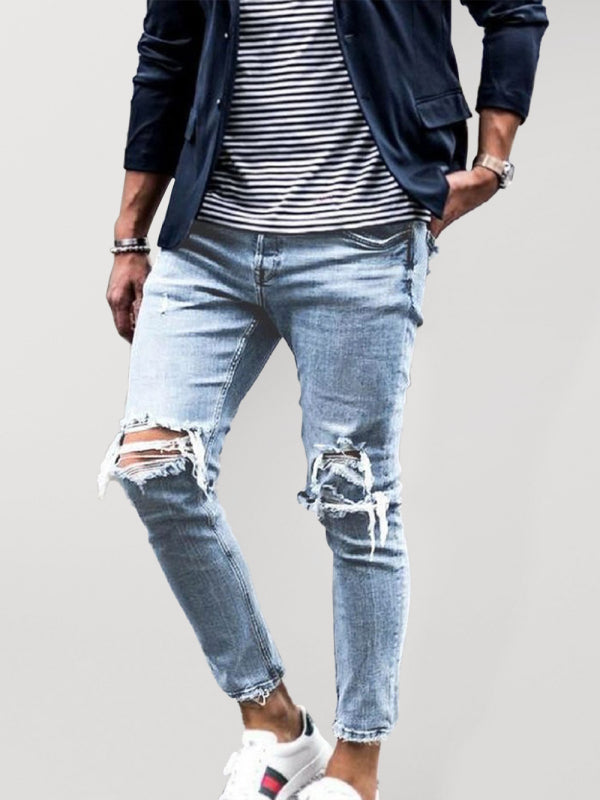 Jeans de lápiz rasgados casuales sólidos para hombres