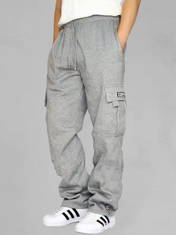 New sports and leisure loose fit multi-pocket tether men's loose overalls trousers