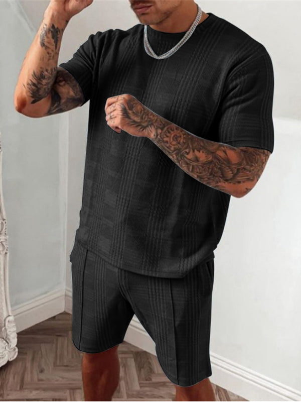 Conjunto de camiseta y pantalones cortos con estampado de cuadros para hombre