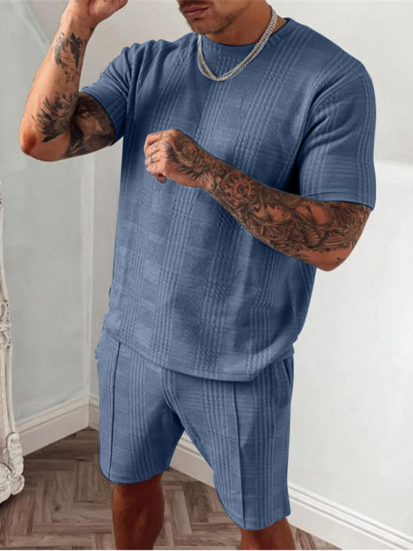 Conjunto de camiseta y pantalones cortos con estampado de cuadros para hombre