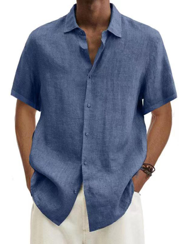 Men's Solid Color Linen Short Sleeve Button-down Shirt